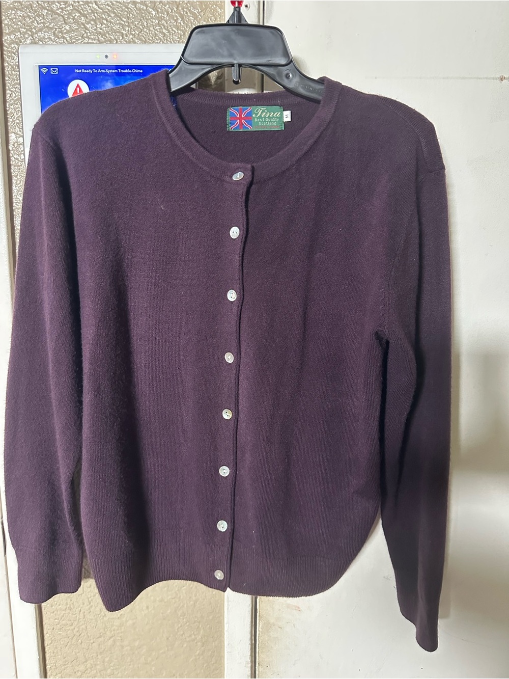 TIna Plum Button-Front Crewneck 100% Cashmere Cardigan Sz M